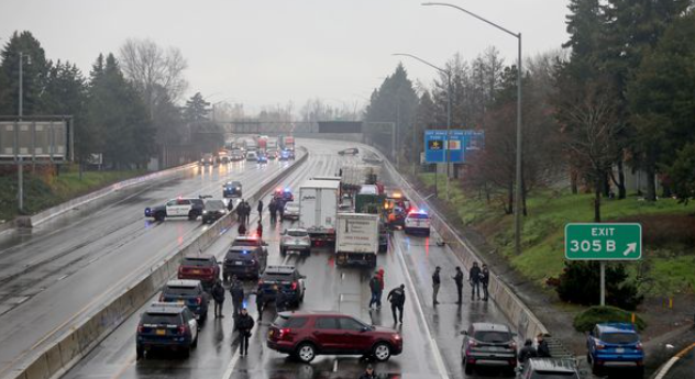 波特兰惊魂追捕，持枪强盗在高速上被打死！