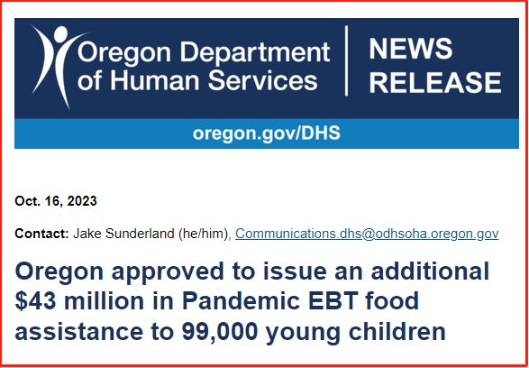 俄勒冈州向幼儿发放4300万美元食物福利，每人最高566美元！